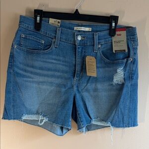 Levi's Blue Distressed Mid-Length Denim Shorts
